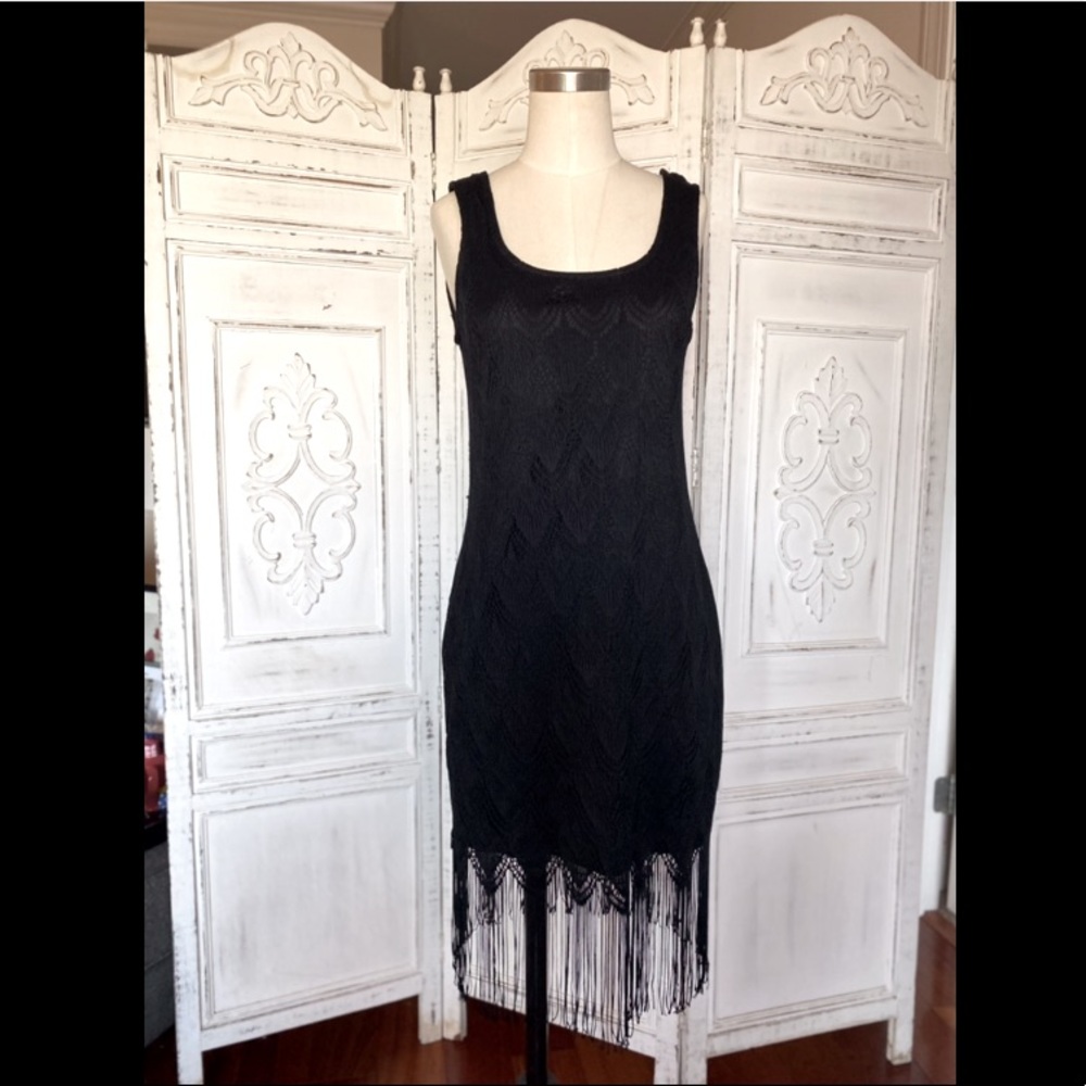 Black Fringe Flapper Dress